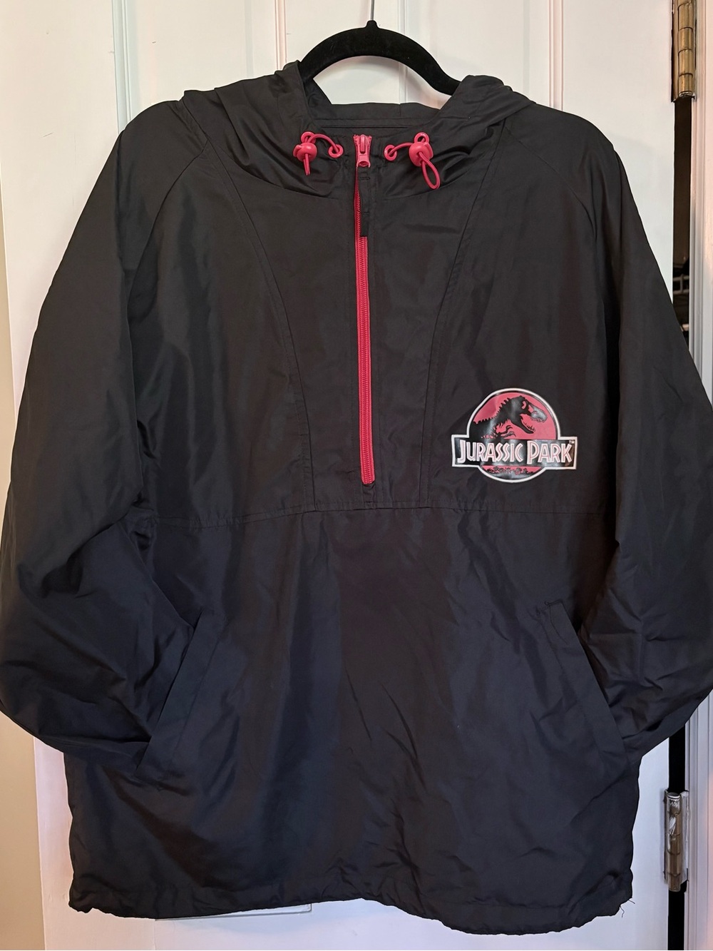 Universal Studios Jurassic Park Pullover 1/4 Zip Rain Black Raincoat Size Small